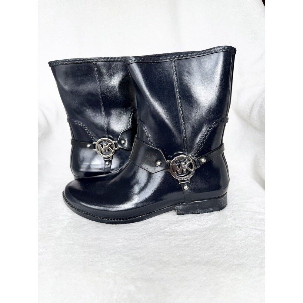 MK Michael Kors Women's Black Fulton Hariness Rain Boots Shoes Retired, Size 8